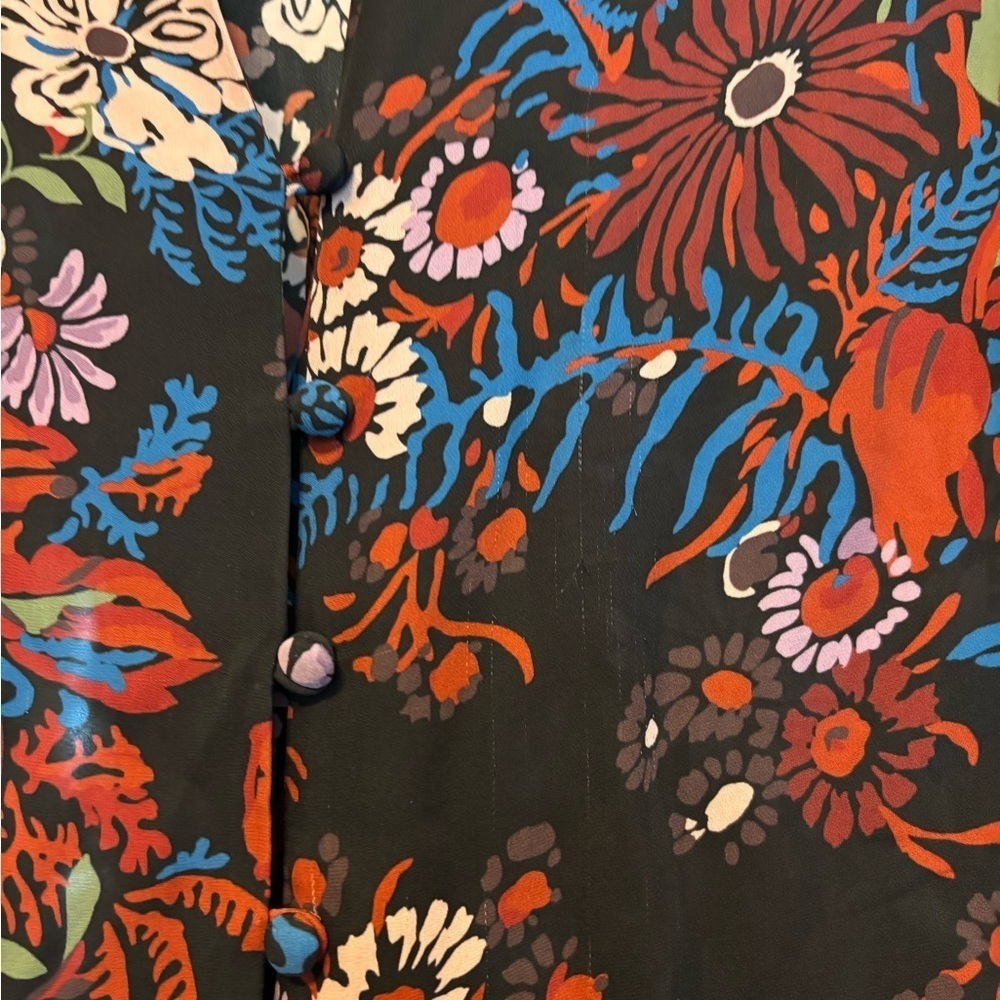 Veronica Beard Leanna Silk Button Front Shirtdress 4 Black Multi Floral Red Blue - Picture 7 of 7